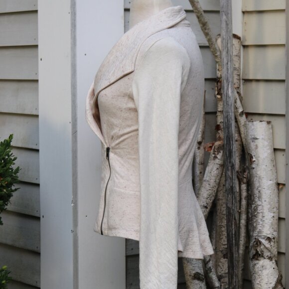 Dolan Left Coast Anthropologie Oatmeal Knit Quilted Sleeve Moto Jacket Sz SMALL - Picture 4 of 8